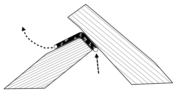 In diese ffnung wird das Teilstck der Rhren-Lfter-Matte von oben eingefhrt und der Dachneigung entsprechend umgebogen.